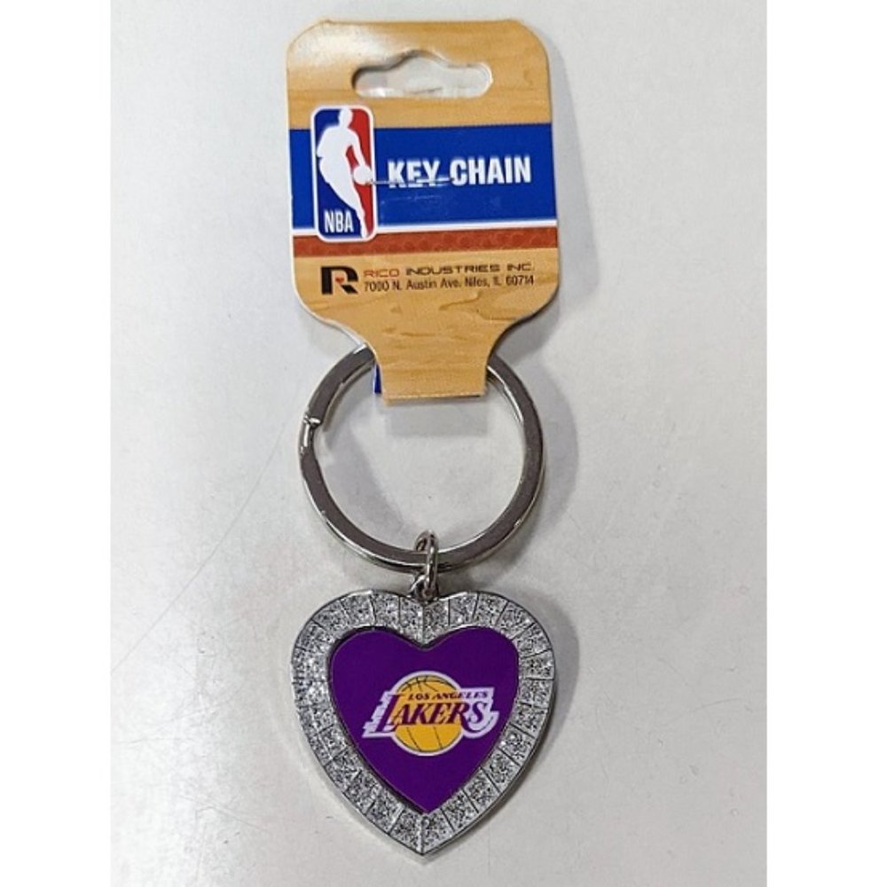 🆕 🏀LOS ANGELES LAKERS CLEAR RHINESTONE HEART KEY CHAIN - NBA - WOMEN